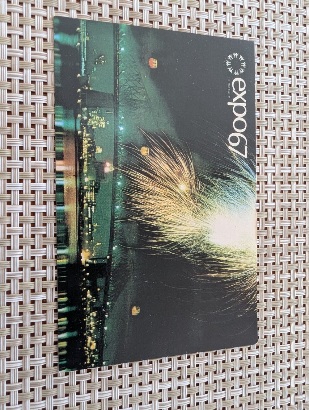 Expo 67 Postcard From Dolfin Lake with Montreal In background.